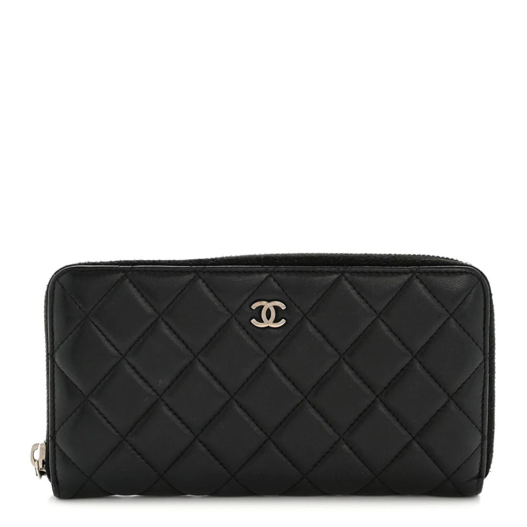 Lambskin Quilted Zip Around Wallet