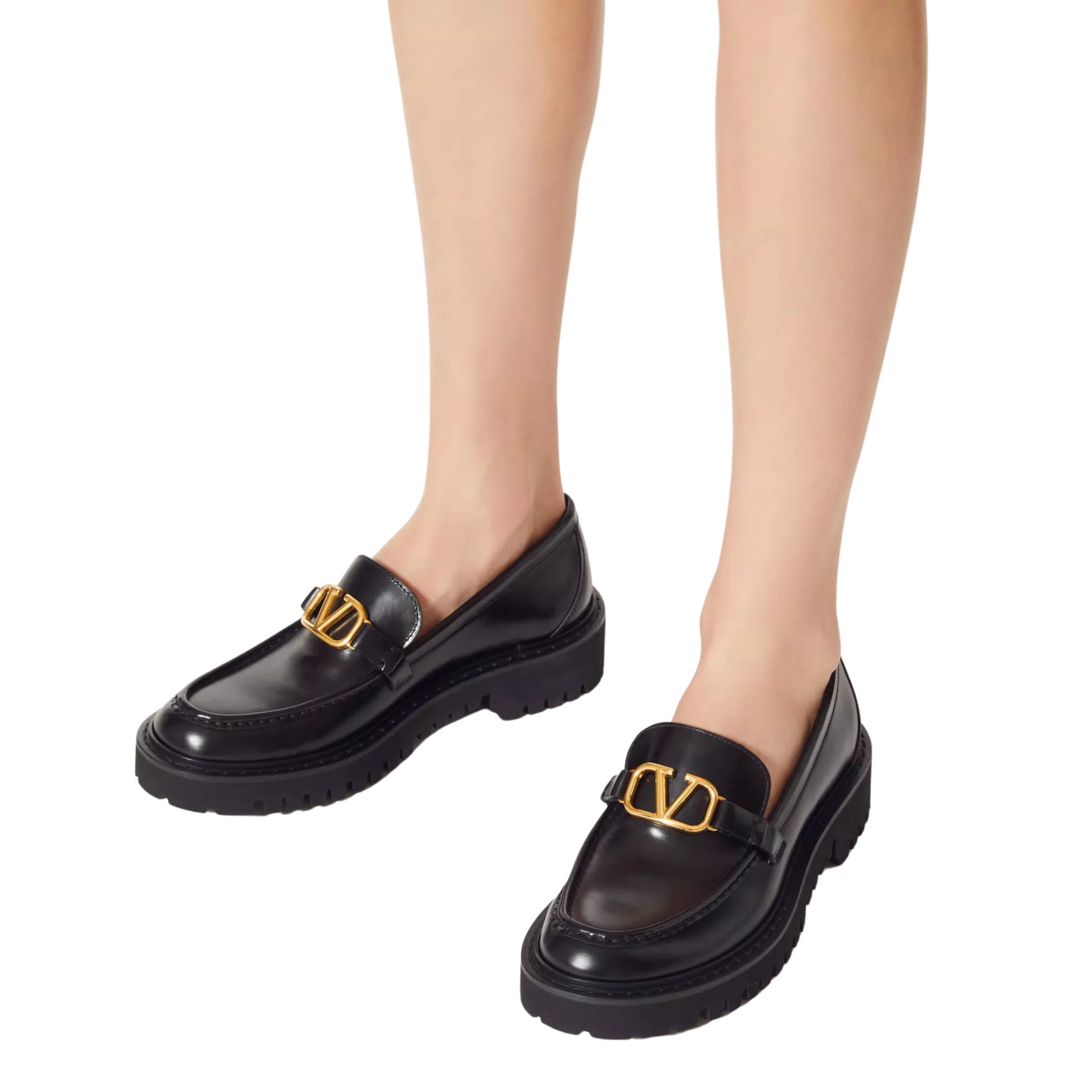Black Calfskin VLogo Loafers - 40