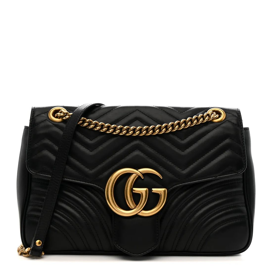 Calfskin Matelasse Medium GG Marmont Shoulder Bag Black