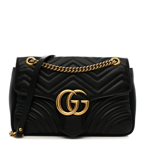 Calfskin Matelasse Medium GG Marmont Shoulder Bag Black