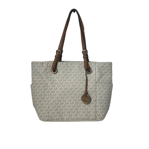 White & Brown Signature Monogram Tote