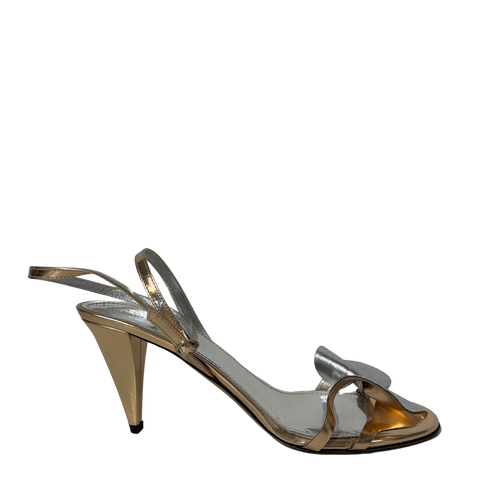 Rose Gold with Silver Bow Strap Heels 41