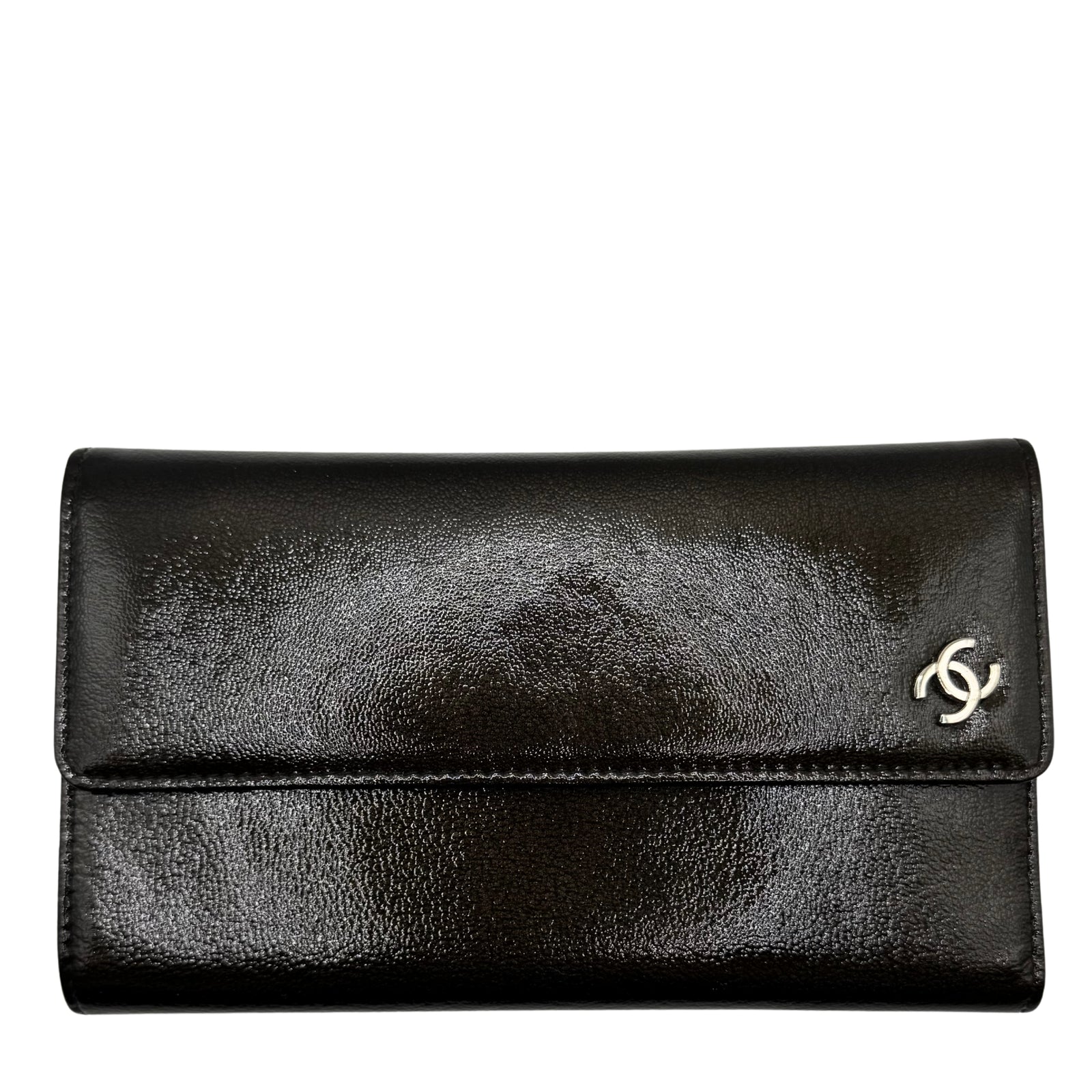 Patent Leather Brown Trifold Wallet