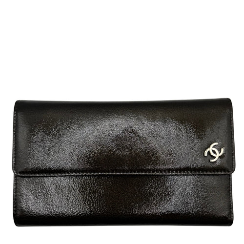 Patent Leather Brown Trifold Wallet