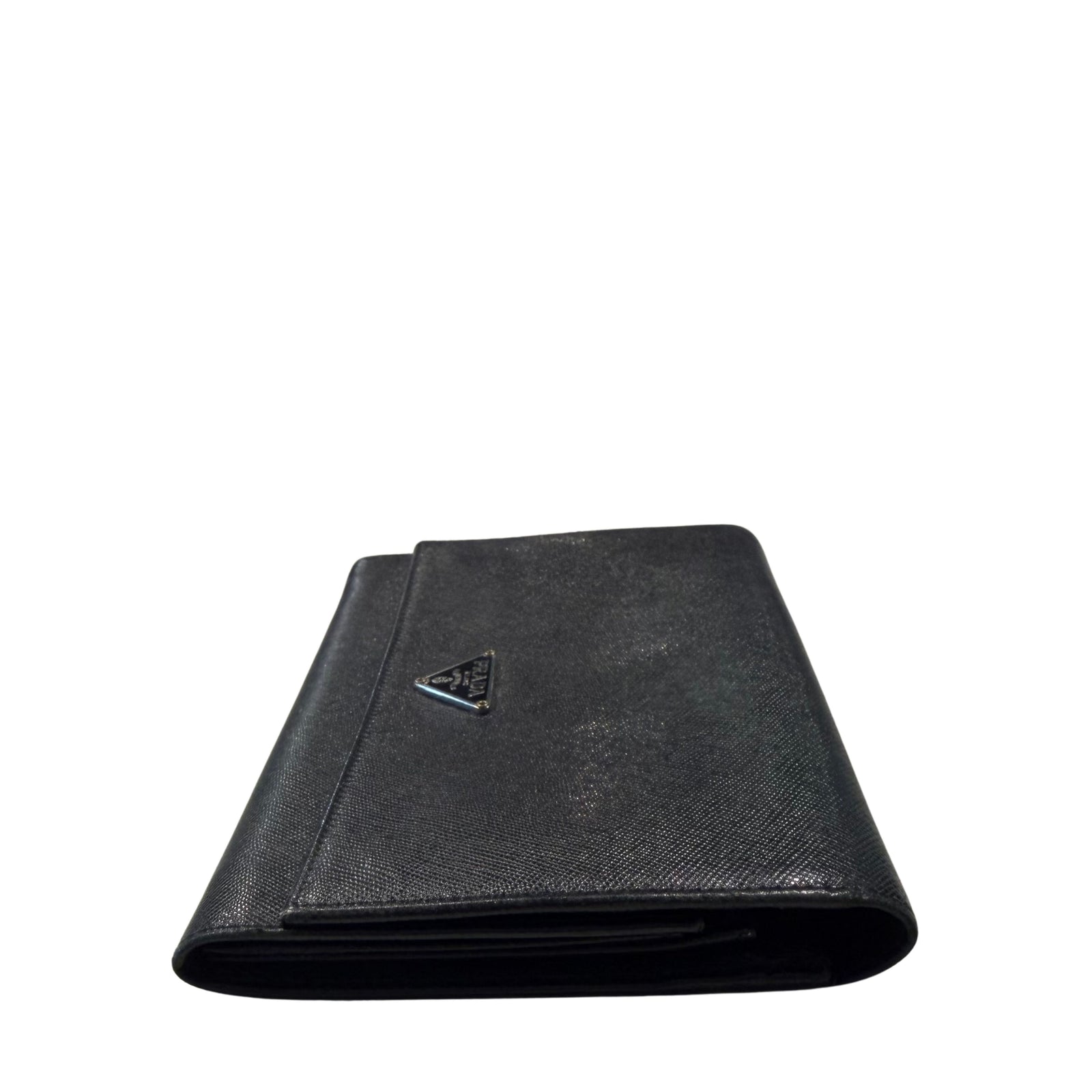 Saffiano Black Leather Logo Flap Wallet