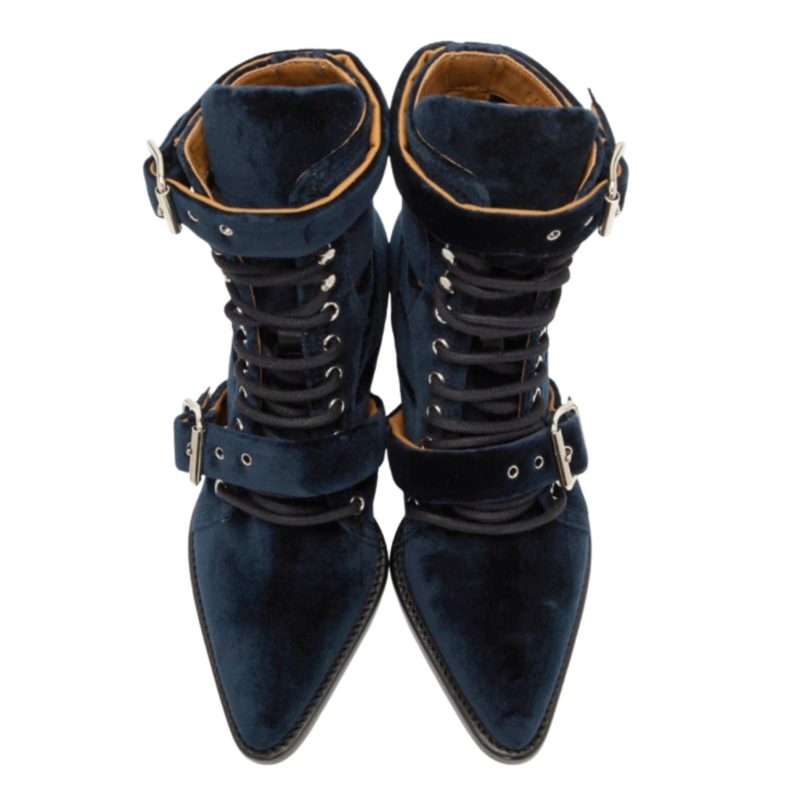 Navy Velvet Rylee Strap Boots 41