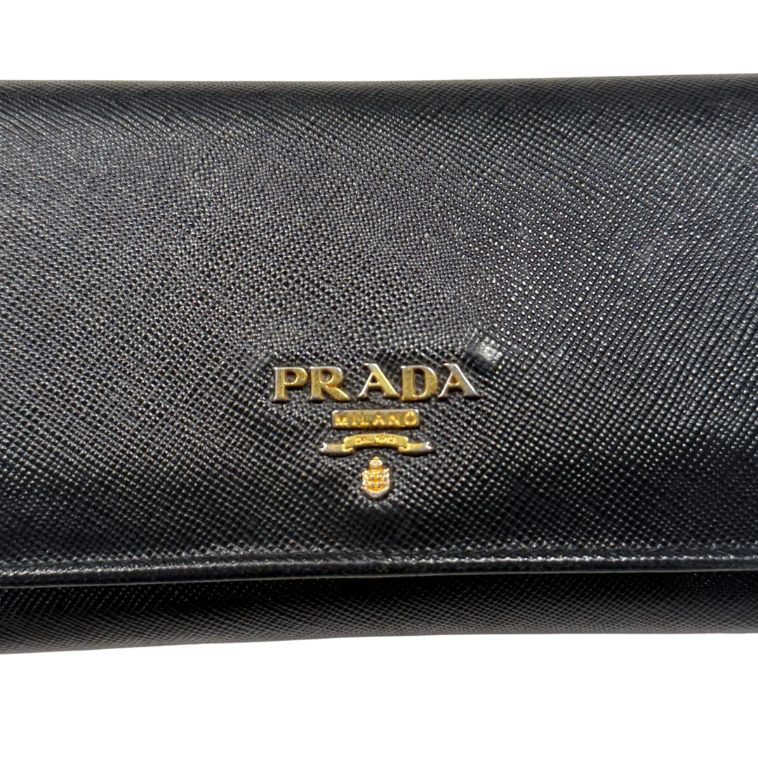 Saffiano Leather Long Wallet Black