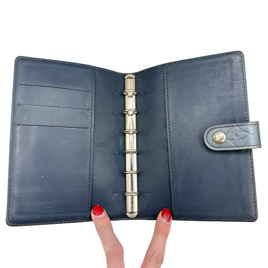 Blue Monogram Medium Ring Agenda Cover