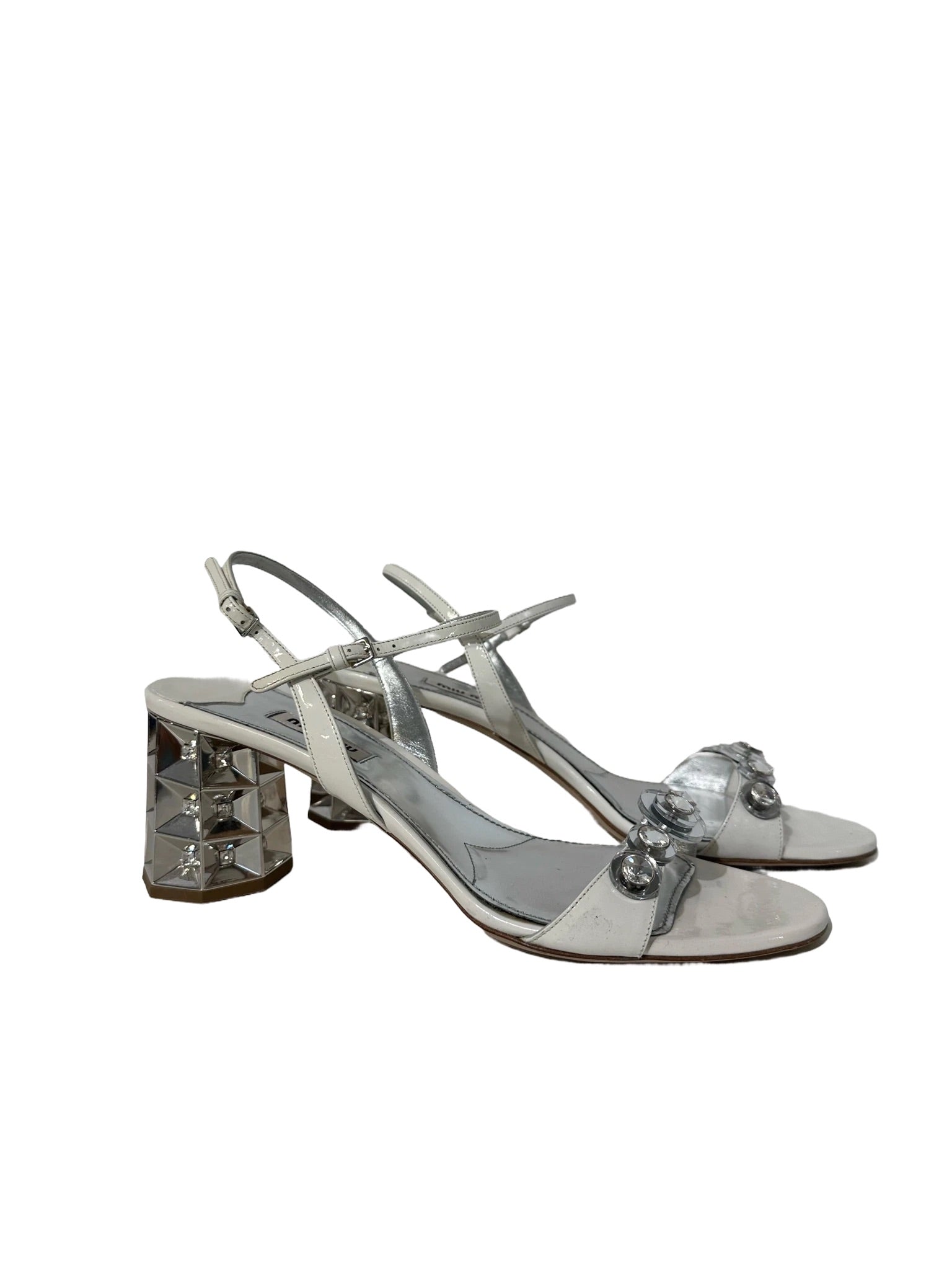 White & Silver Strap Heels 40.5