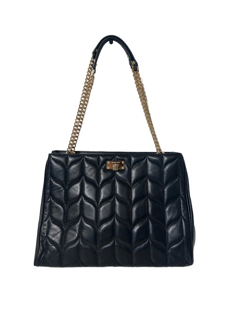 Black Quilted Leather Tote w Gold Chain