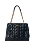 Black Quilted Leather Tote w Gold Chain