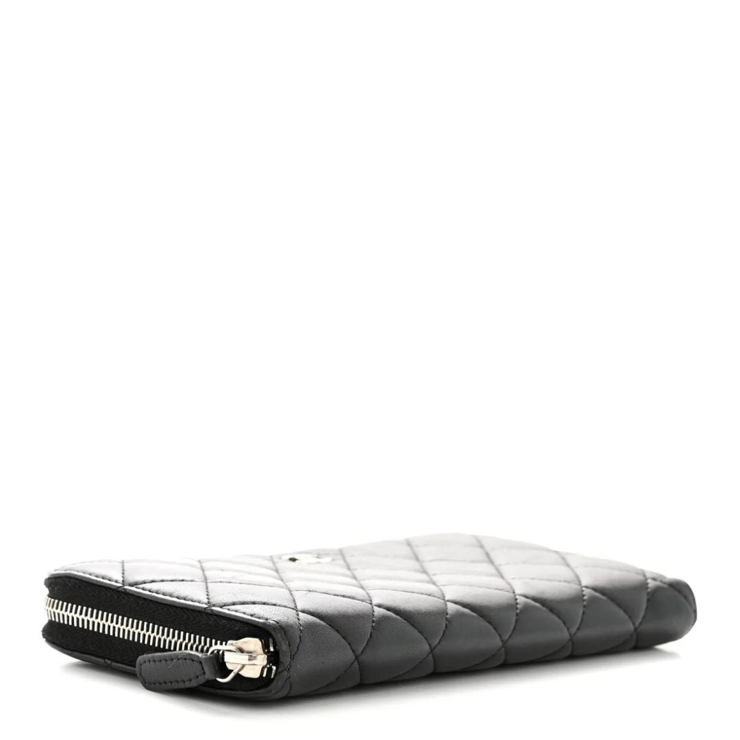 Lambskin Quilted Zip Around Wallet