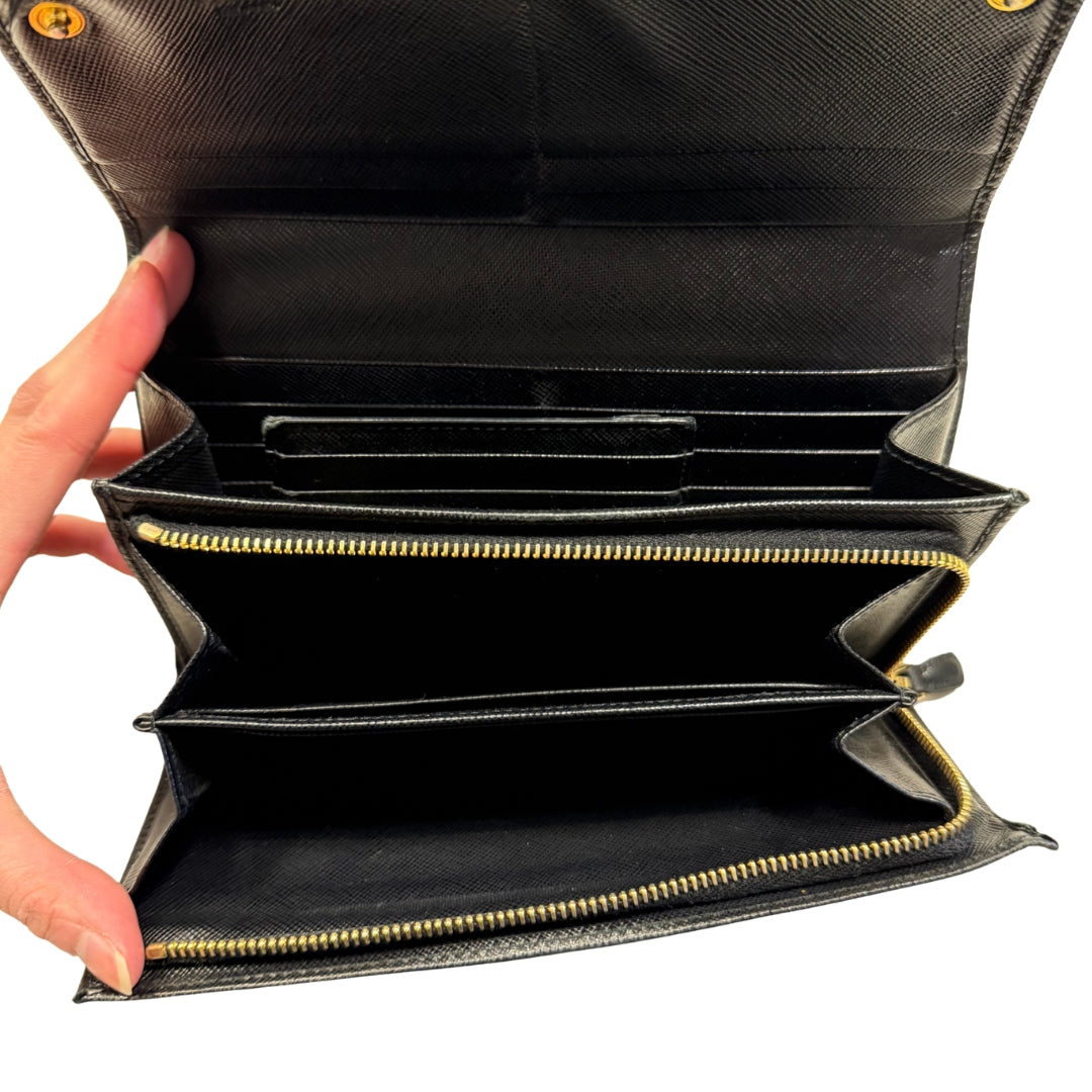 Saffiano Leather Long Wallet Black