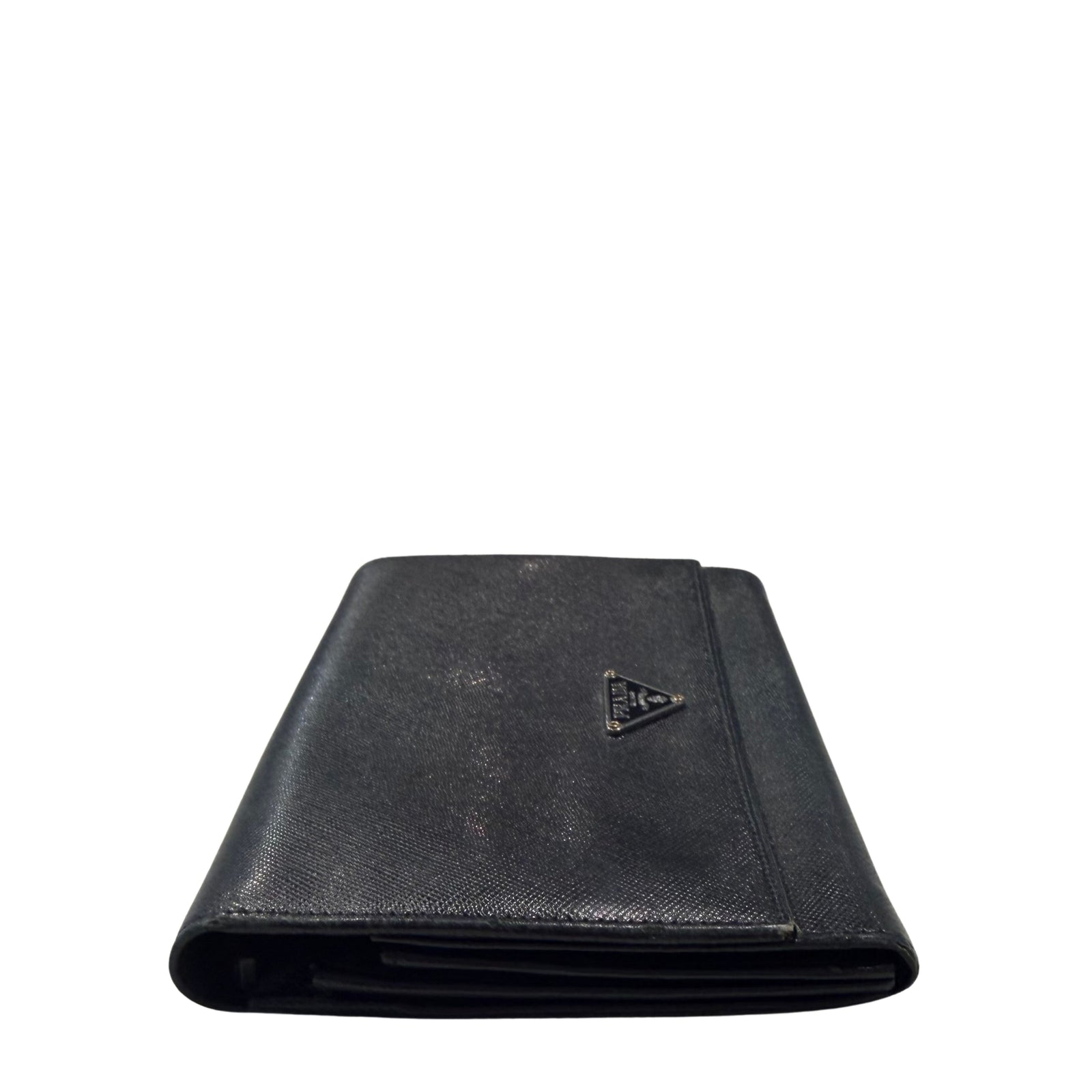 Saffiano Black Leather Logo Flap Wallet