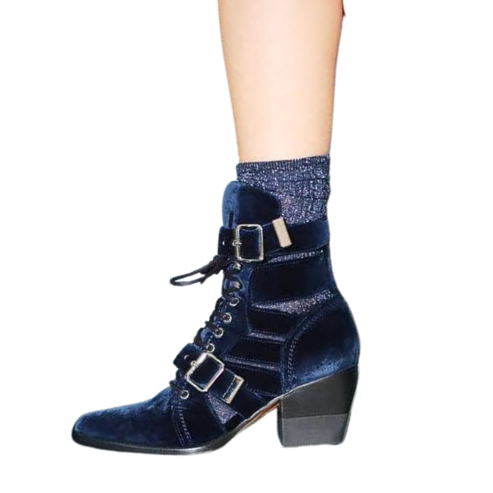 Navy Velvet Rylee Strap Boots 41