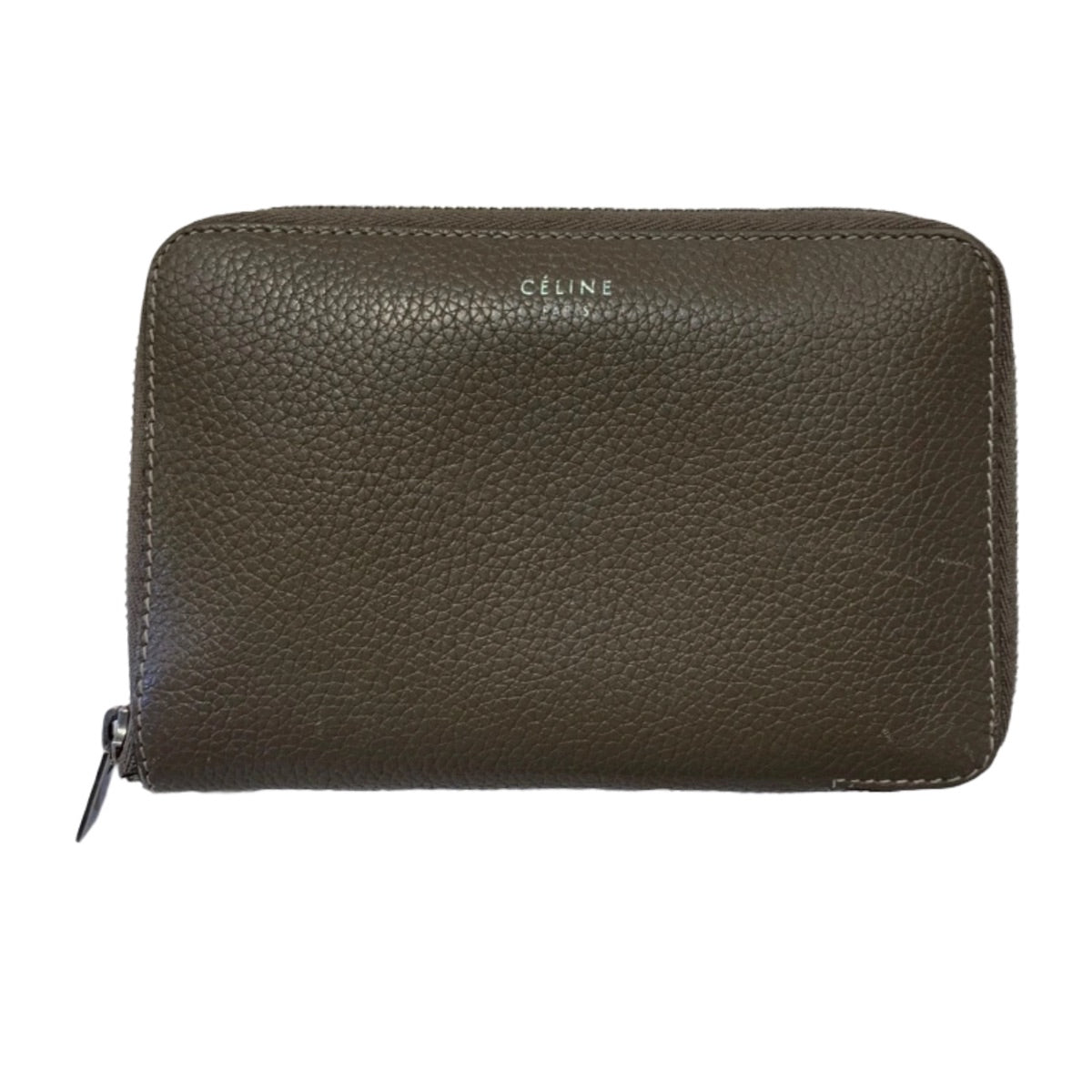 Drummed Calfskin Compact Zip Around Multifunction Wallet