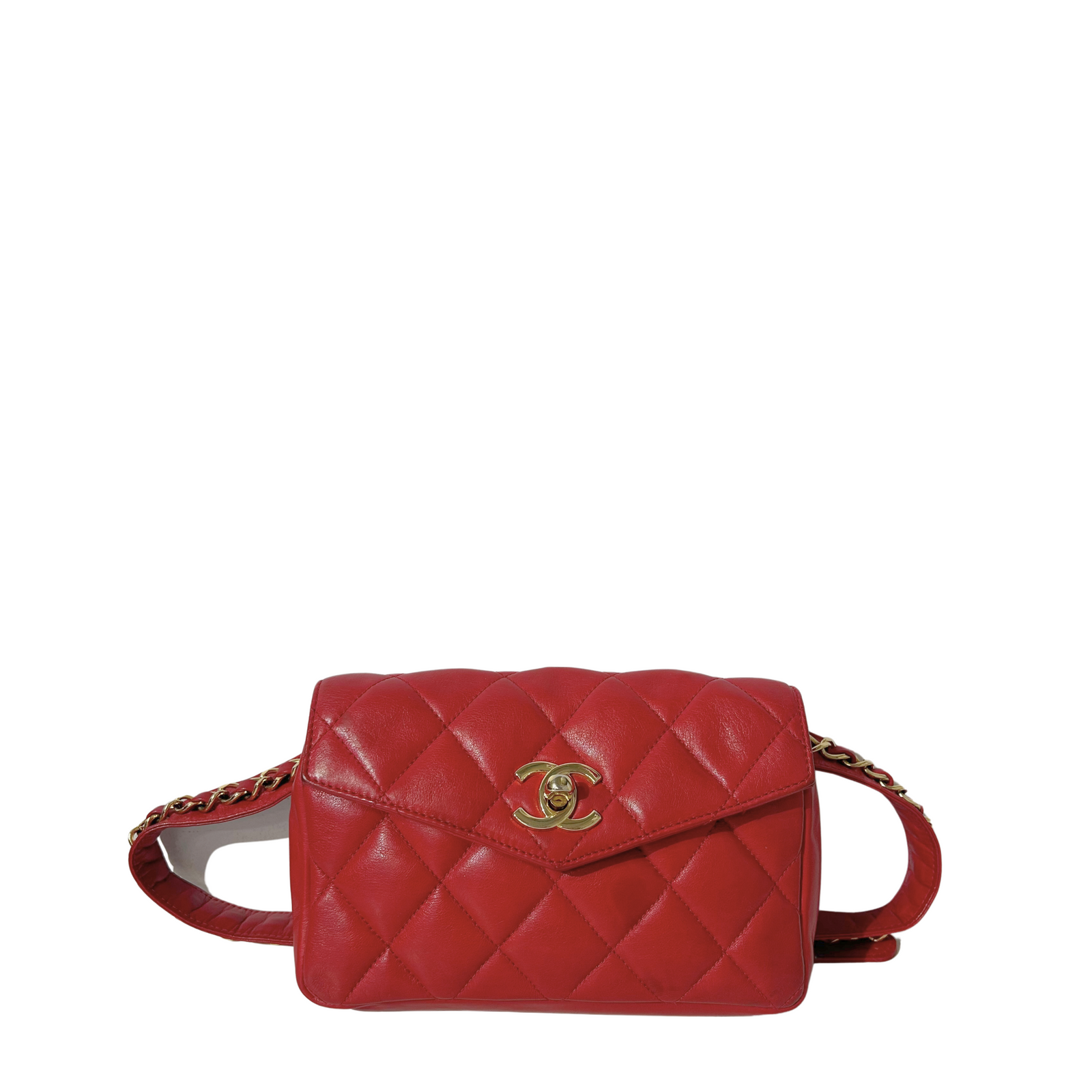 Chanel Quilted Envelope Belt Bag in Red Loom Magpie Boutique