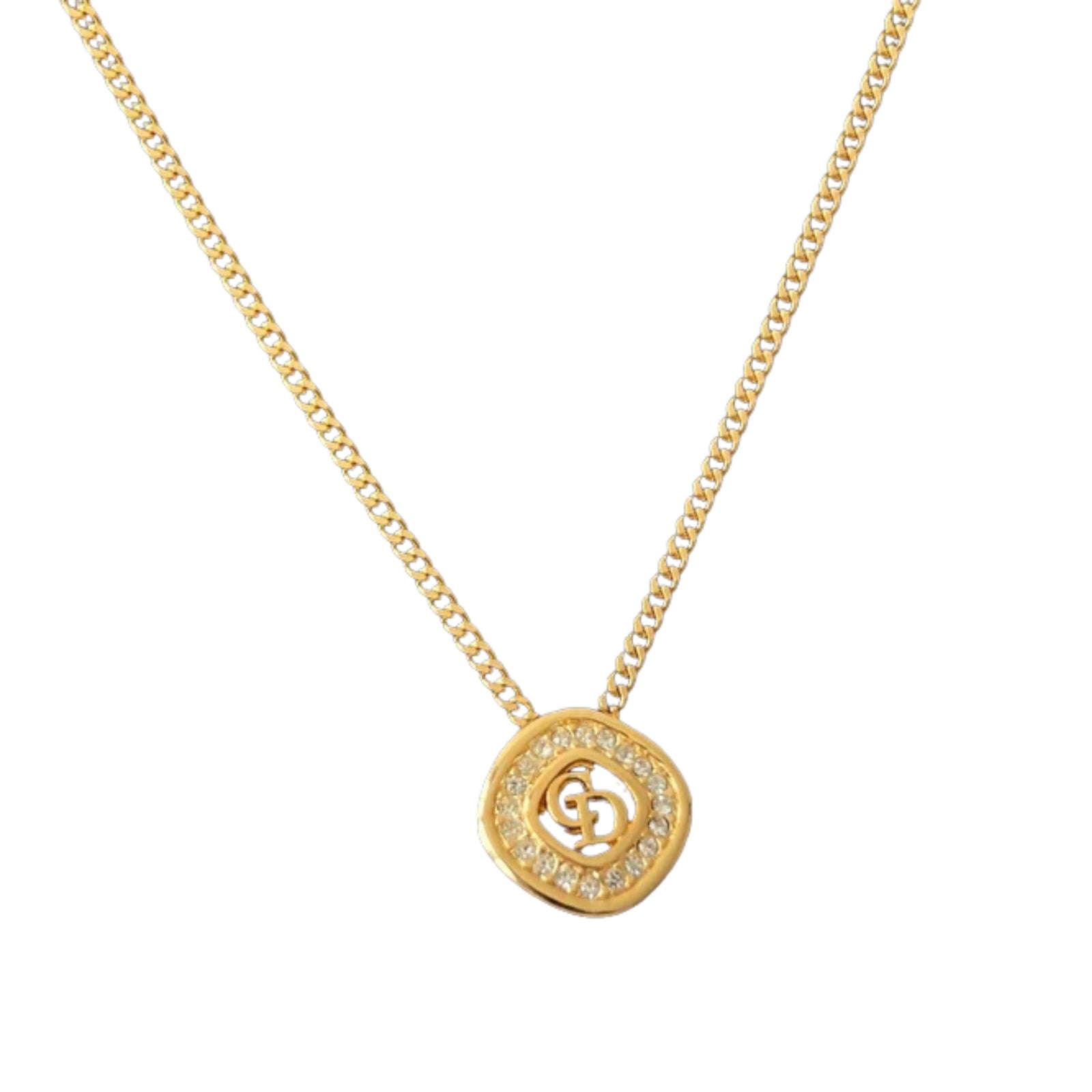 CD Logo Diamond-shaped Rhinestone Necklacde