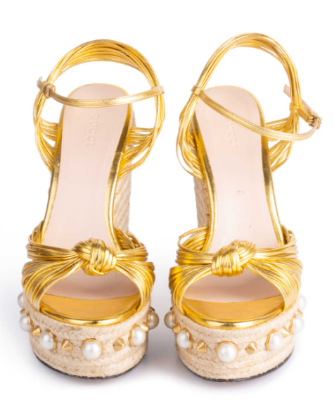 Gucci Barbette Knotted Espadrille Wedge Sandals 38