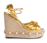 Gucci Barbette Knotted Espadrille Wedge Sandals 38