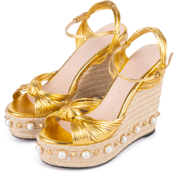 Gucci Barbette Knotted Espadrille Wedge Sandals 38