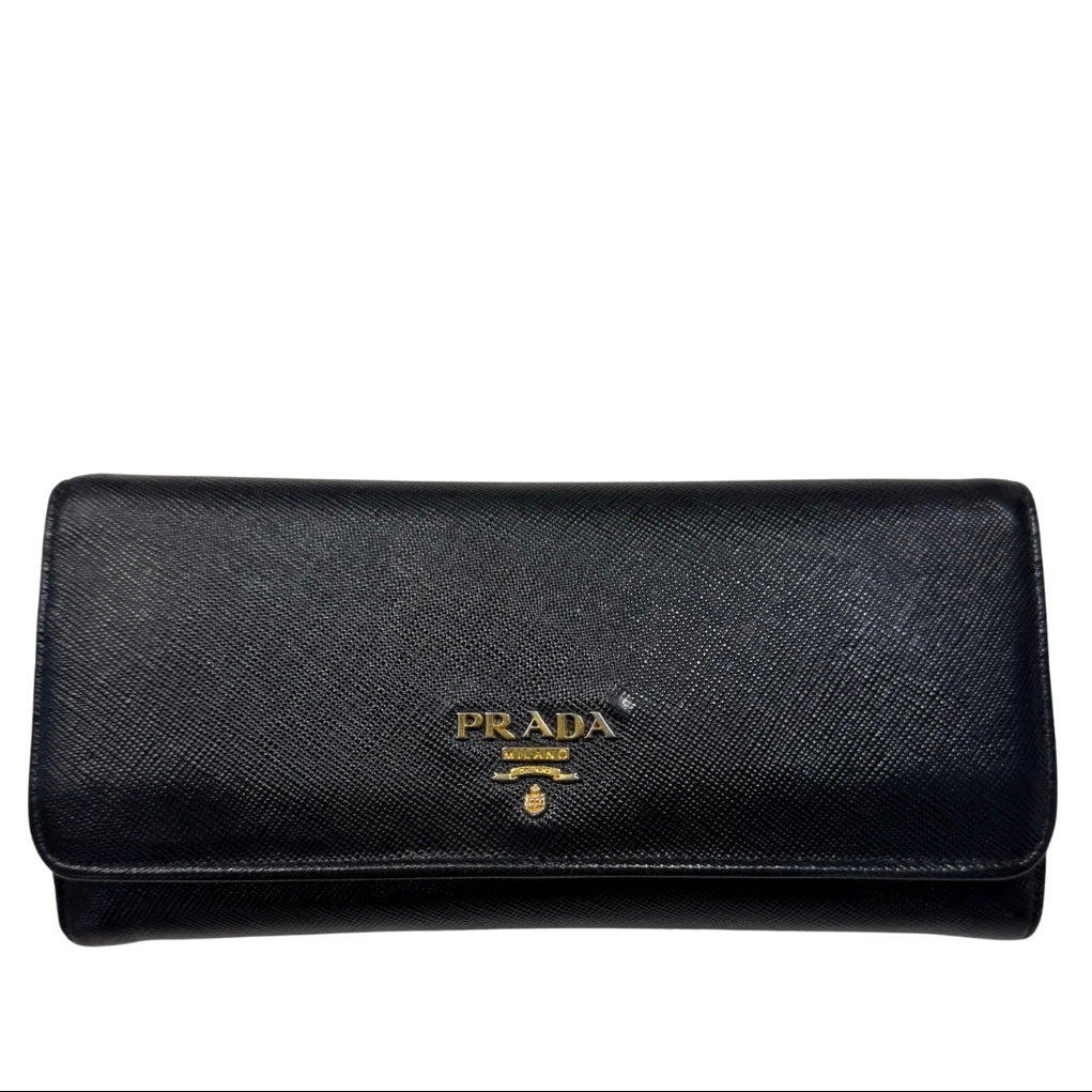 Saffiano Leather Long Wallet Black