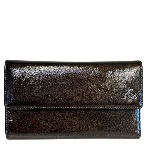 Patent Leather Brown Trifold Wallet