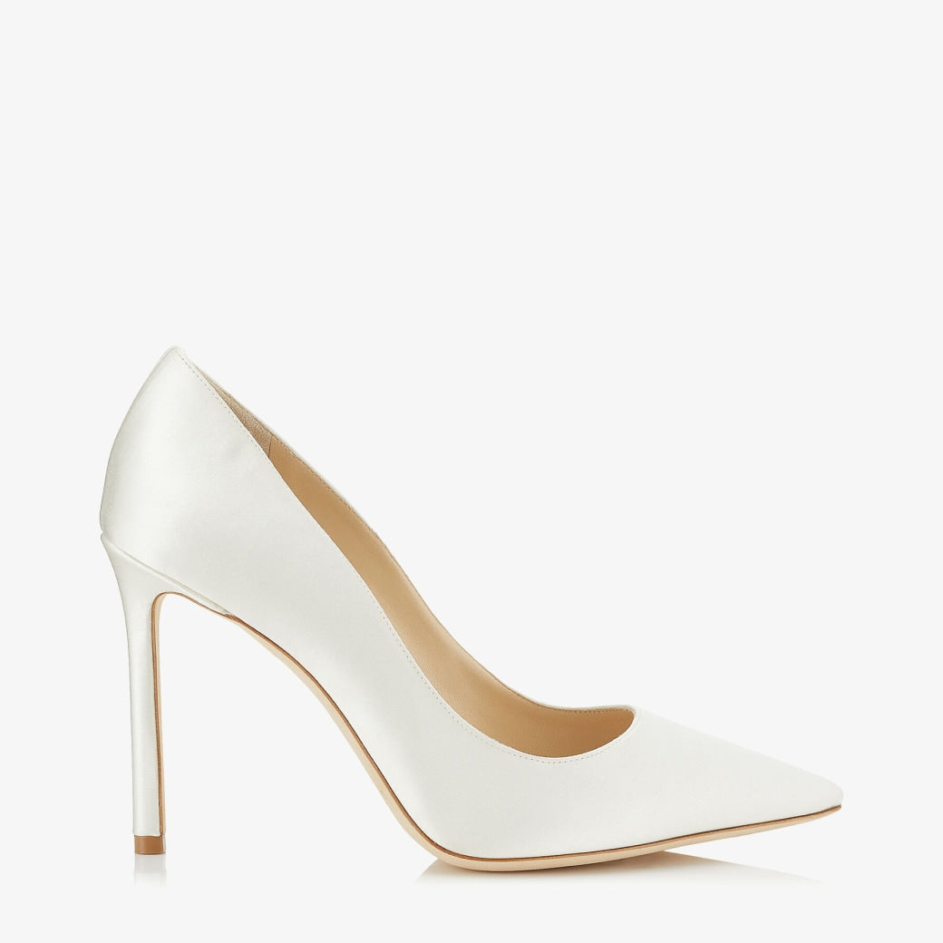 Romy 100 Ivory Satin Pointy Toe Pumps 37