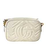 Calfskin Matelasse Mini GG Marmont Chain Shoulder Bag White