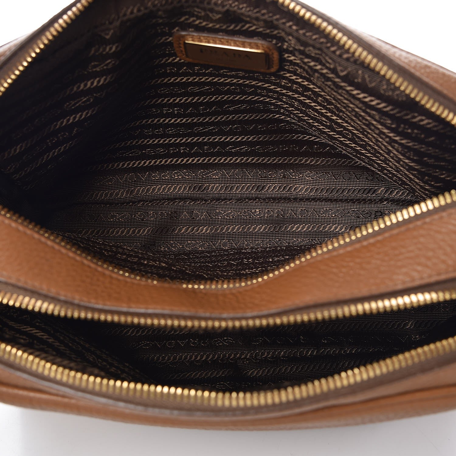 Vitello Daino Medium Double Zip Shoulder Bag Cannella