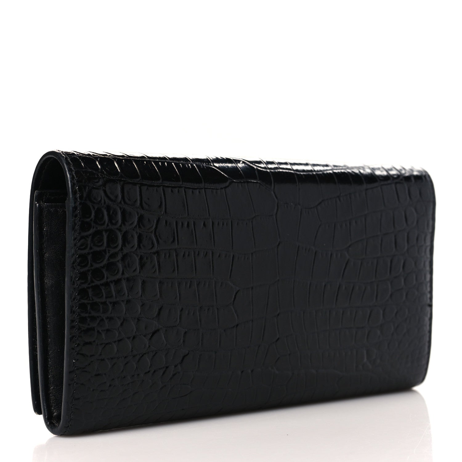 Calfskin Crocodile Embossed Monogram Flap Wallet Black