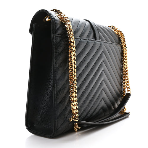 Grain De Poudre Matelasse Chevron Large Monogram Satchel Black