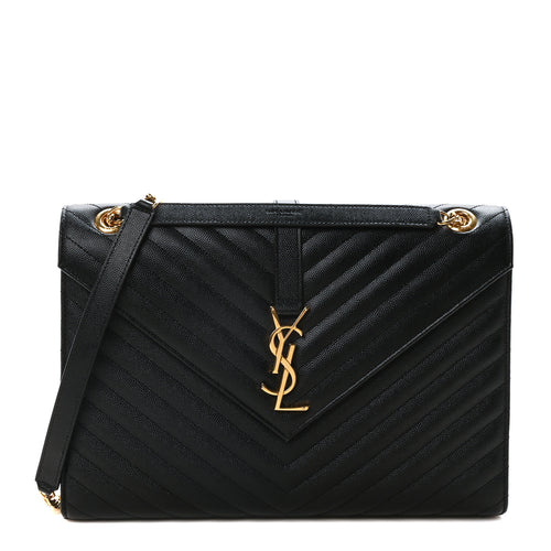 Grain De Poudre Matelasse Chevron Large Monogram Satchel Black