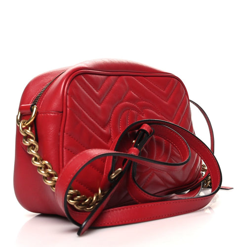 Calfskin Matelasse Small GG Marmont Chain Shoulder Bag in Hibiscus Red