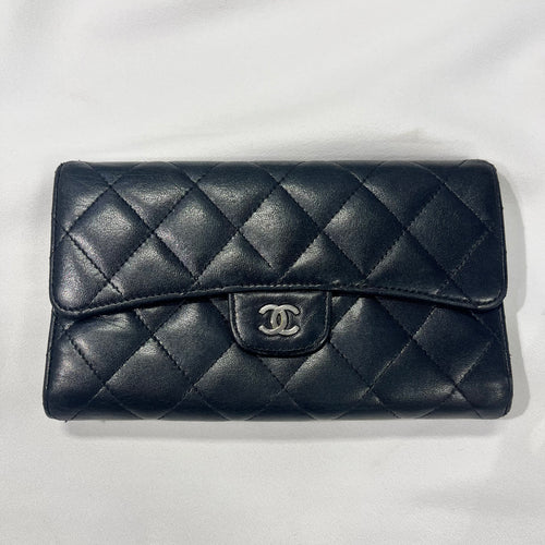 Lambskin Quilted Large Flap Wallet Black