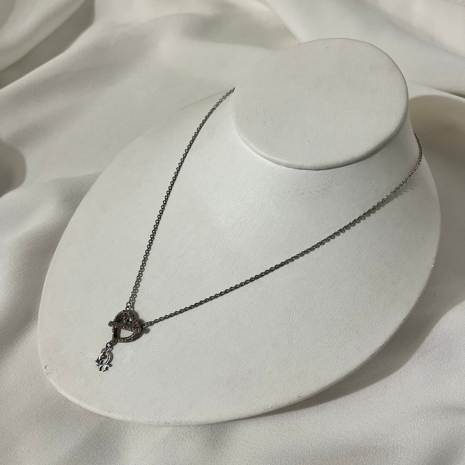 Pink Crystal Heart Pendant Necklace