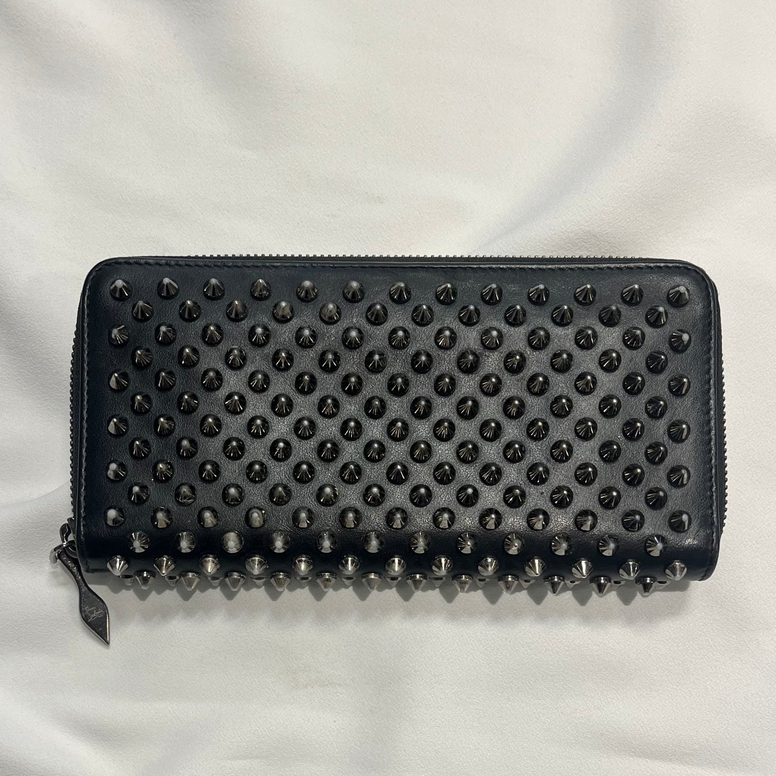 Calfskin Panettone Spiked Zip Around Wallet Black