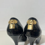 Patent Calfskin Oh Really Peep Toe Pumps 38.5 Amarante