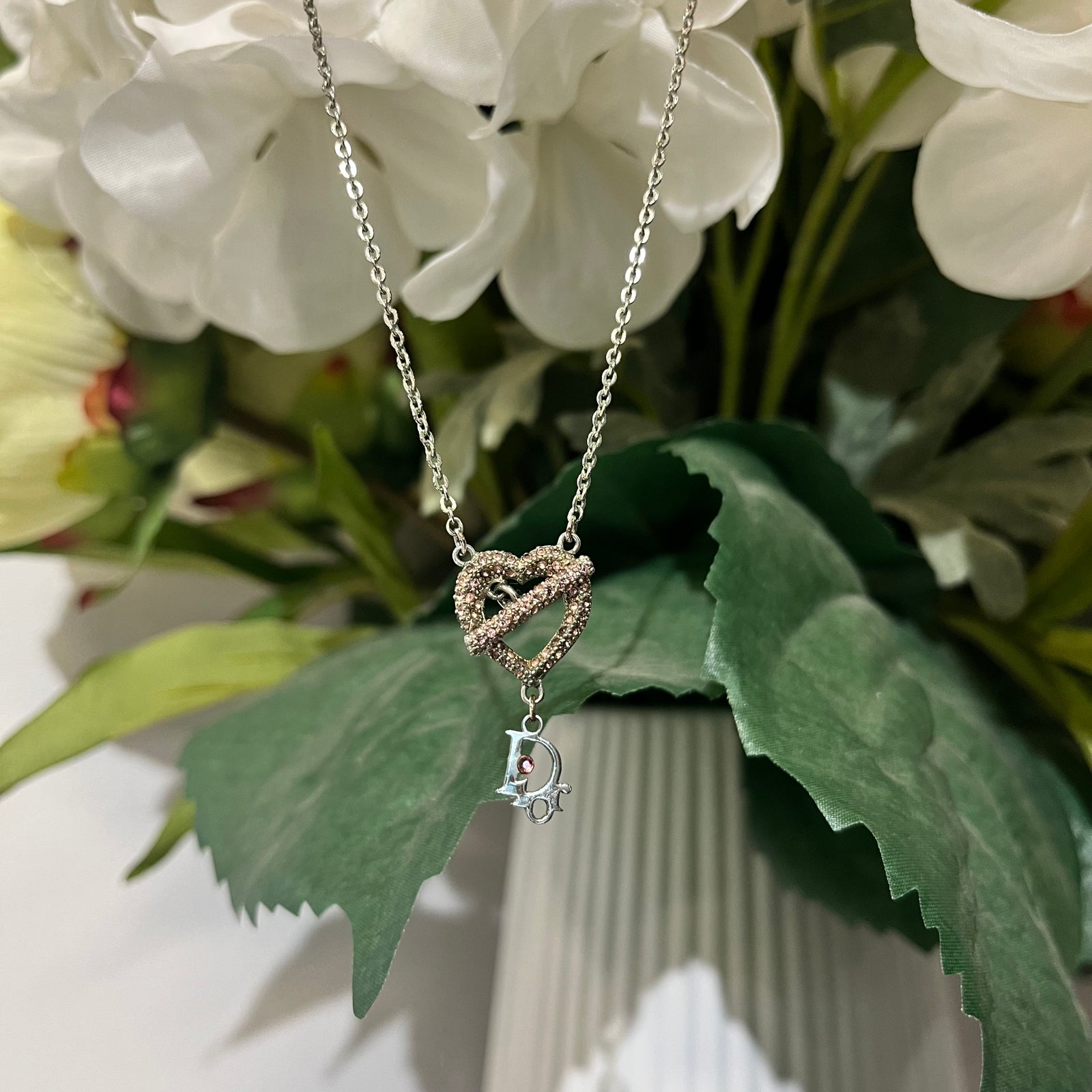 Pink Crystal Heart Pendant Necklace