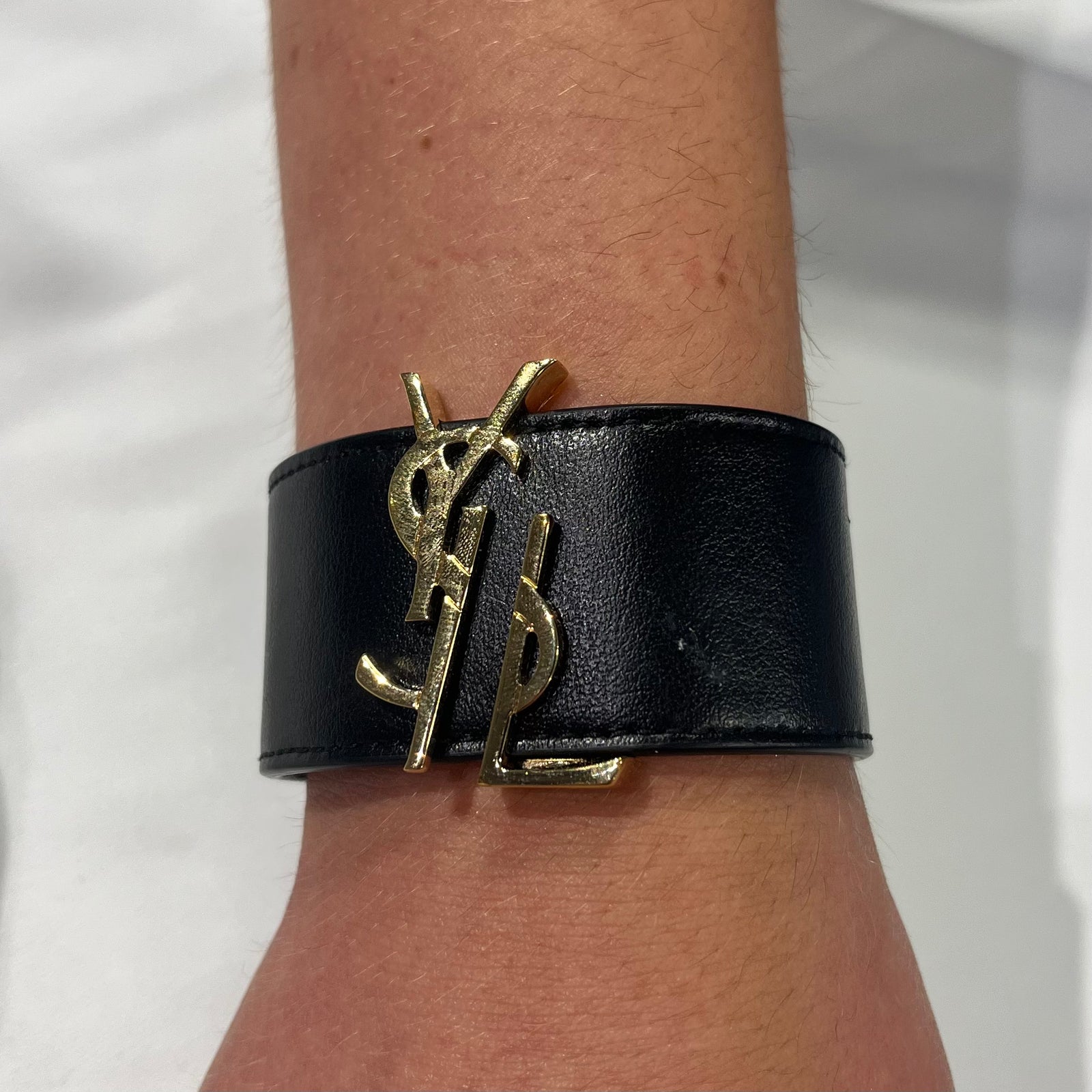 Leather Ysl Monogram Bracelet, Brown