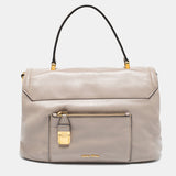 Grey Vitello Soft Leather Top Handle Bag