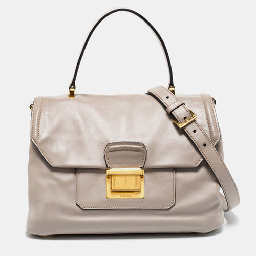 Grey Vitello Soft Leather Top Handle Bag