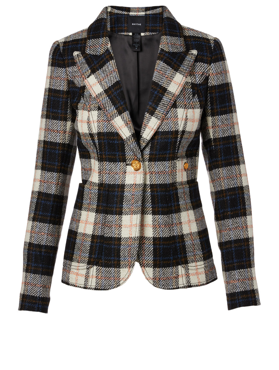 Wool Checked Blazer w Golden Buttons