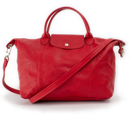 Le Pliage Cuir Red w/ Strap