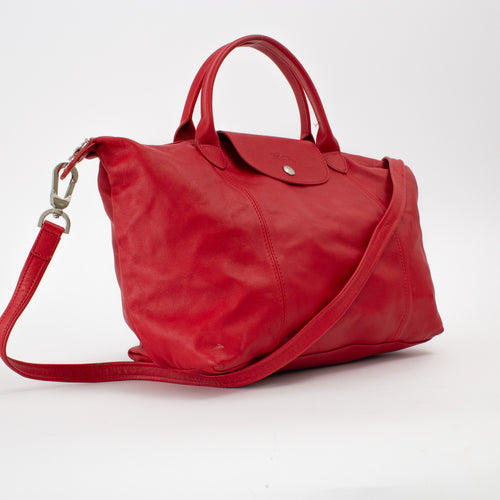 Le Pliage Cuir Red w/ Strap