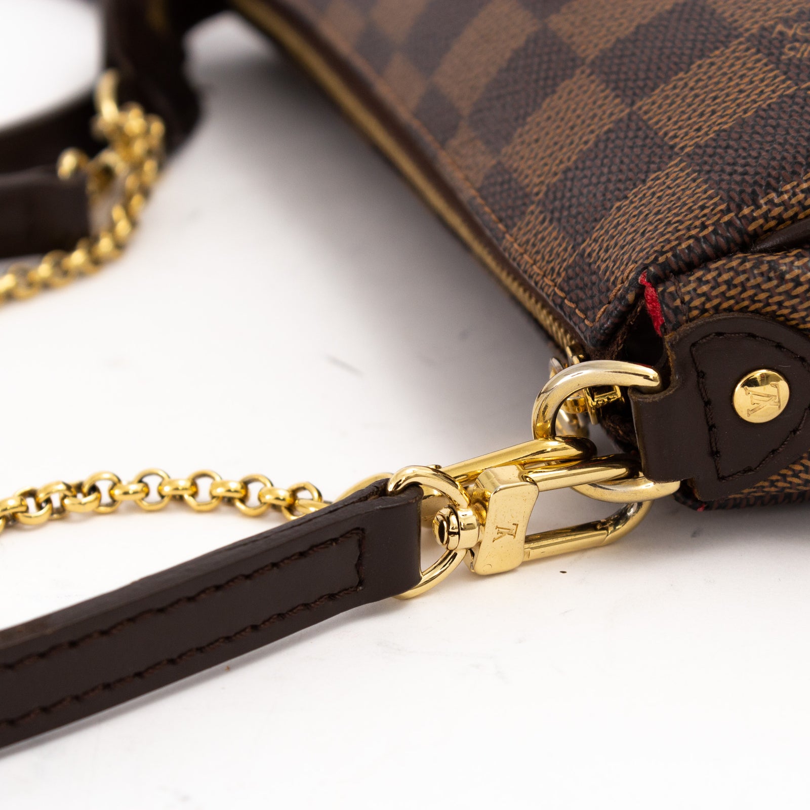 Louis Vuitton Damier Eva Purse With Gold Short Chain And Leather Crossbody  Strap