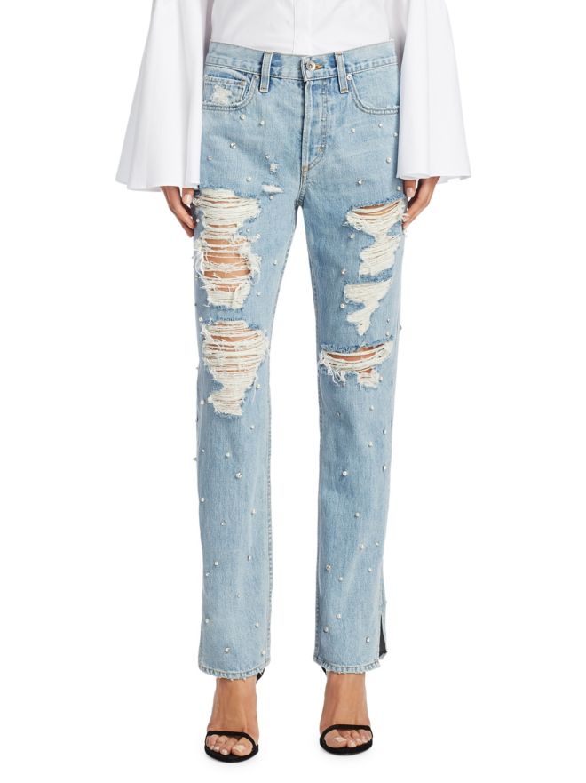 Pearl-Embellished Boyfriend Jeans