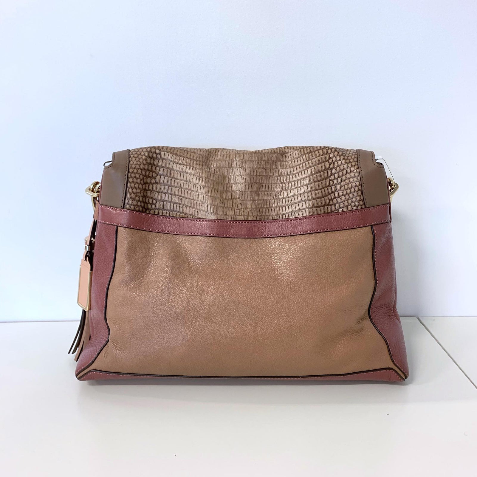 Dusty Rose Alligator Print Shoulder Bag