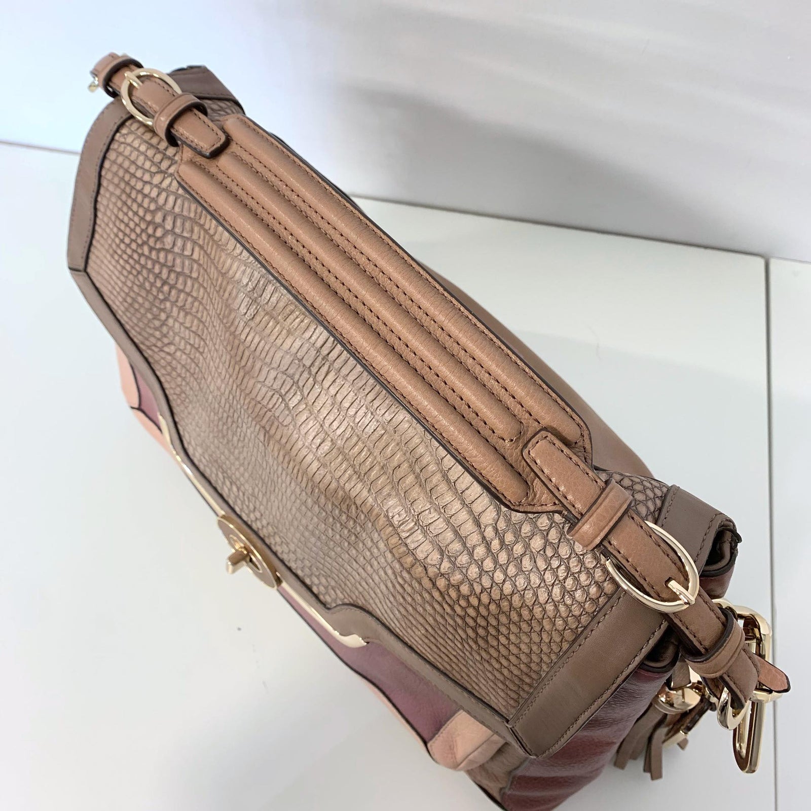 Dusty Rose Alligator Print Shoulder Bag