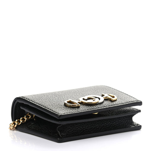 Grainy Calfskin Zumi Chain Card Case Wallet